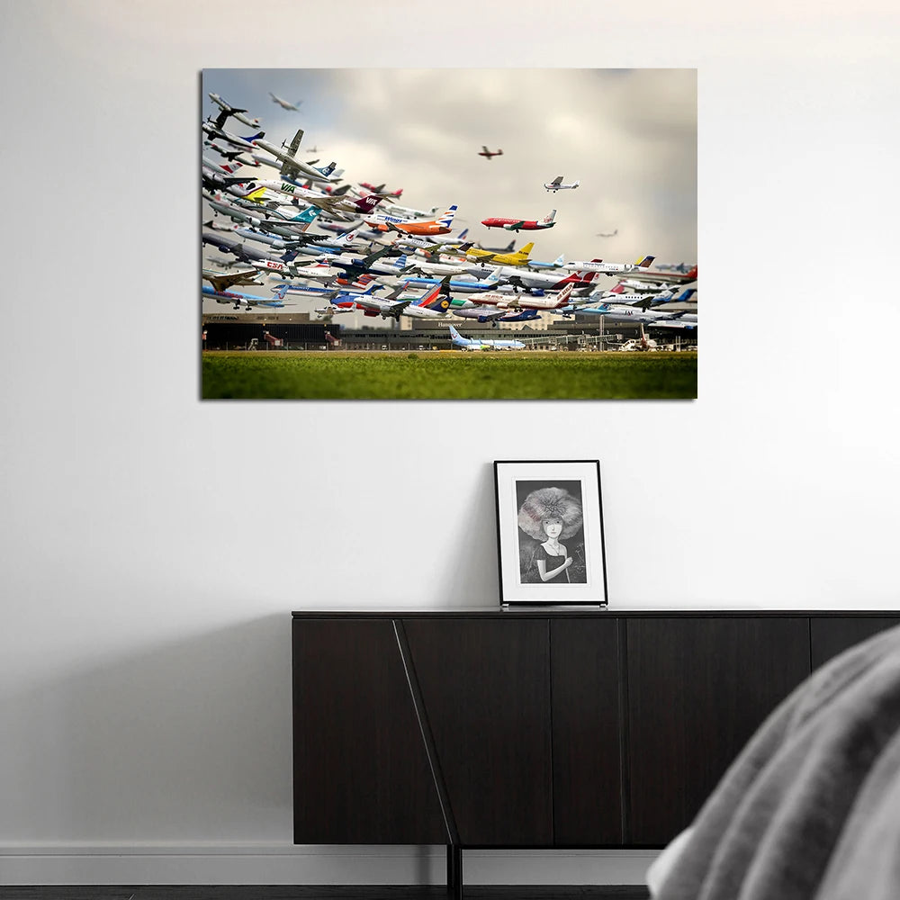 Wall Art 1 Piece Canvas Cloth Fabric Painting Airport Aircraft