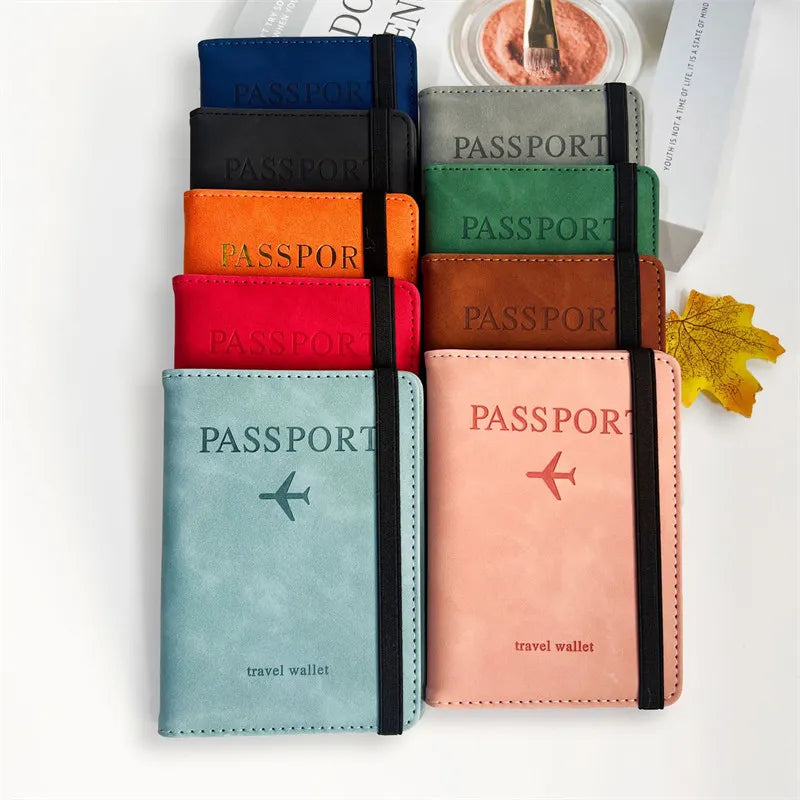 Women Men RFID Vintage Business Passport Covers Holder Multi-Function