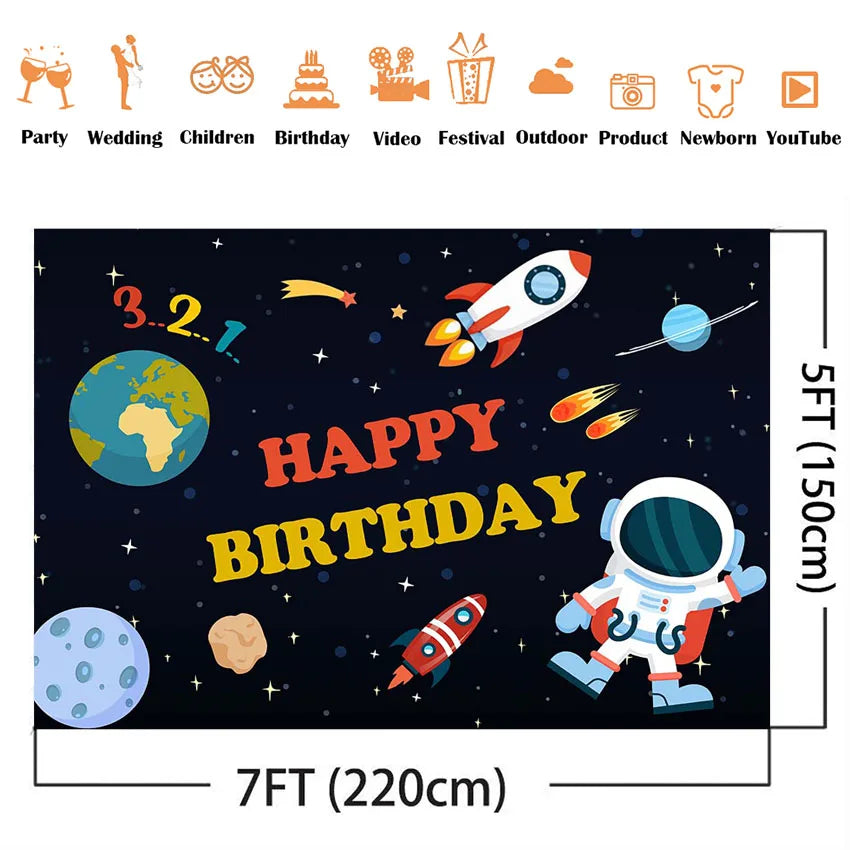 Aviation birthday backdrop Space adventure happy birthday background