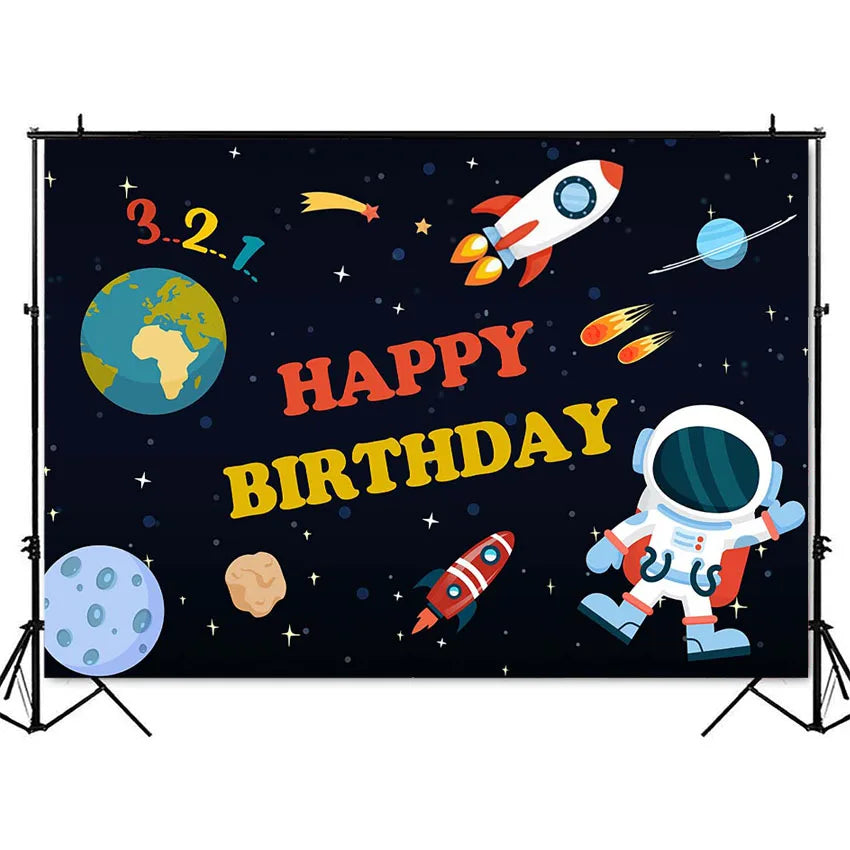 Aviation birthday backdrop Space adventure happy birthday background