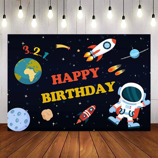 Aviation birthday backdrop Space adventure happy birthday background